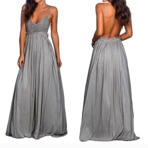 Wishlist Apparel Open Back Crochet Bridemaids Maxi Dress - Green